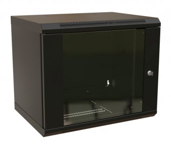 Шкаф коммутационный WRline (WR-TW-1266-GP-RAL9004) настенный 12U 600x600мм пер.дв.стекл 2 бок.пан. направл.под винты 60кг черный 500мм 650мм IP20 стал