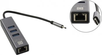 Сетевая карта внешняя 5bites <UA3C-45-12BK> USB-C --> 3xUSB3.0+UTP 1000Mbps