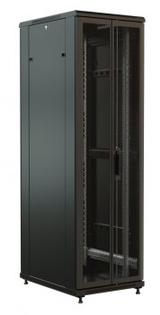 Шкаф коммутационный WRline (WR-TT-2766-DD-RAL9004) напольный 27U 600x600мм пер.дв.перфор.2ств. задн.дв.перфор.2-хст. 2 бок.пан. направл.под винты 800к