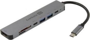 Док-станция для ноутбука Exegate DUB-21C/PD/CR/H <EX293983RUS> Docking Station USB-C -> HDMI(F)+2xUSB3.0+PD+GbLAN+CR