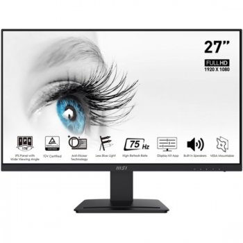 Монитор MSI PRO MP273P 27" 16:9 FHD(1920x1080)IPS, 5ms(GTG), 1000:1, 100M:1, 250nit, 178/178, HDMI 1.4b, DP 1.2a, Speaker, 9S6-3PB49H-043