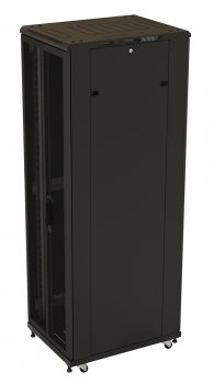 Шкаф коммутационный Hyperline (TTB-1866-DD-RAL9004) напольный 18U 600x600мм пер.дв.перфор.2ств. задн.дв.перфор. 800кг черный 510мм 988мм IP20 сталь