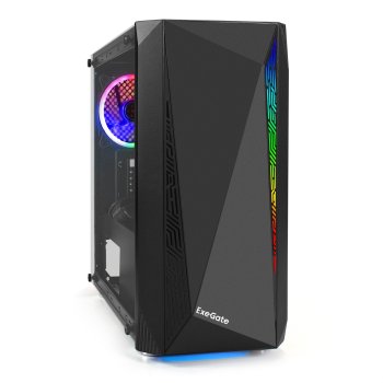 Корпус Minitower ExeGate Mistery R2-NPX600 (mATX, БП 600NPX с вент. 12 см, 2*USB+1*USB3.0, аудио, черный, 1 вент. 12см с RGB подсветкой и полоса на пе