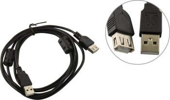 Кабель ExeGate <EX-CCF-USB2-AMAF-1.8F> USB 2.0 A-->A 1.8м, 2 фильтра <EX294761RUS>