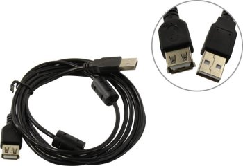 Кабель ExeGate <EX-CCF-USB2-AMAF-2.0F> USB 2.0 A-->A 2м, 2 фильтра <EX294762RUS>