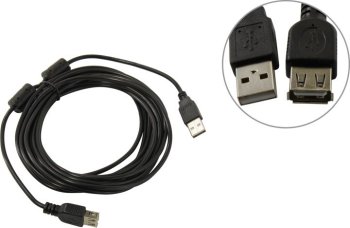 Кабель ExeGate <EX-CCF-USB2-AMAF-5.0F> USB 2.0 A-->A 5м, 2 фильтра <EX294765RUS>