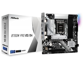 Материнская плата ASRock B760M PRO RS/D4 (RTL) LGA1700 <B760> 2xPCI-E HDMI+DP 2.5GbLAN SATA MicroATX 4DDR4