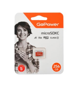 Карта памяти microSD GoPower 256GB Class10 UHS-I (U3) 100 МБ/сек V30 без адаптера