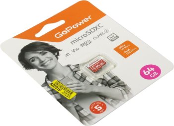 Карта памяти microSD GoPower 64GB Class10 UHS-I (U3) 100 МБ/сек V30 без адаптера