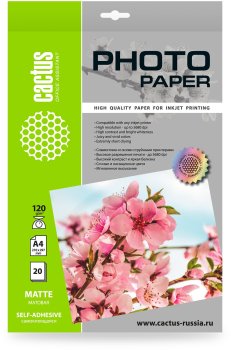 Бумага Cactus CS-MSA412020 (A4, 20 листов, 120 г/м2) матовая самоклеящаяся