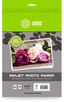Бумага Cactus CS-GA4150100ED A4/150г/м2/100л./белый глянцевое для струйной печати