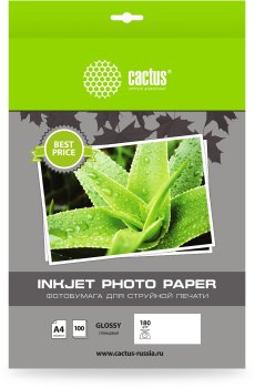 Бумага Cactus CS-GA4180100ED A4/180г/м2/100л./белый глянцевое для струйной печати