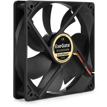 Вентилятор 12В DC ExeGate ExtraPower EP12025S3PM (120x120x25 мм, Sleeve bearing (подшипник скольжения), 3pin+Molex, 1800RPM, 28dBA)