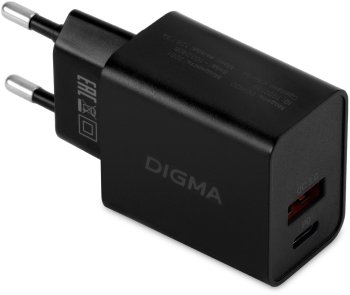 Зарядка USB-устройств Digma DGW2D 20W 3A+1A (PD+QC) USB-C/USB-A универсальное черный (DGW2D0F110BK)