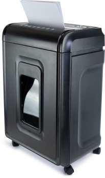 Уничтожитель бумаги Heleos УМ32-4 черный/серебристый (секр.P-4) фрагменты 28лист. 32лтр. скрепки скобы пл.карты CD