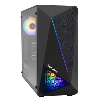 Корпус Miditower ExeGate EVO-8225-EVO800 (ATX, БП EVO800RGB с вент. 12см, 2*USB+1*USB3.0, черный, 2 вент. с RGB подсветкой и полоса на передней панели