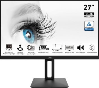 Монитор MSI 27" Pro MP271AP черный IPS LED 1ms 16:9 HDMI M/M матовая HAS Piv 300cd 178гр/178гр 1920x1080 100Hz 1 мс VGA DP FHD