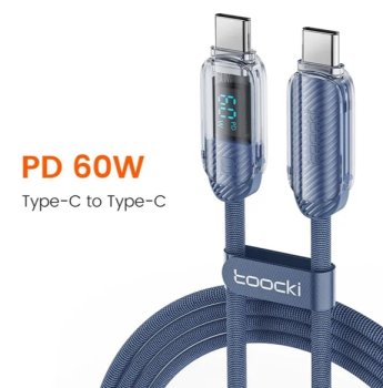Кабель Toocki <725276802485> USB-С M --> USB-C M ver3.1 PD60W 1м Blue Тканевая оплетка