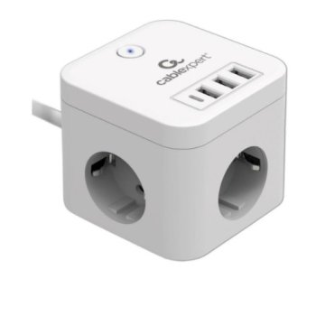 Сетевой фильтр Cablexpert Cube CUBE-3-CU3-W-1.5 (3р, 10А, 1xType-C PD, 3xUSB, 1.5м, ур.защиты 4+) белый, коробка