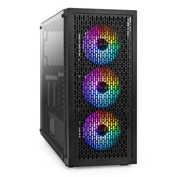 Корпус Miditower ExeGate EVO-5001A (ATX, без БП, 2*USB+1*USB3.0+HD Audio, черный, 3 вент.12см с RGB подсветкой, боковая панель - закаленное стекло)