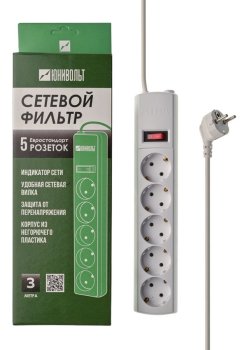 Сетевой фильтр Юнивольт 00-00000390 3м (5 розеток) белый (коробка)