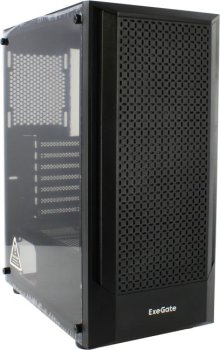 Корпус Miditower ExeGate EVO-8227 (ATX, без БП, 2*USB+1*USB3.0+HD Audio, черный, 3 вент. с RGB подсветкой, боковая панель - закаленное стекло)