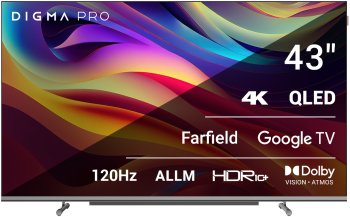 Телевизор-LCD QLED Digma Pro 43" QLED 43L Google TV Frameless черный/серебристый 4K Ultra HD 120Hz HSR DVB-T DVB-T2 DVB-C DVB-S DVB-S2 USB WiFi Smart