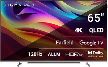 Телевизор-LCD QLED Digma Pro 65" QLED 65L Google TV Frameless черный/серебристый 4K Ultra HD 120Hz HSR DVB-T DVB-T2 DVB-C DVB-S DVB-S2 USB WiFi Smart