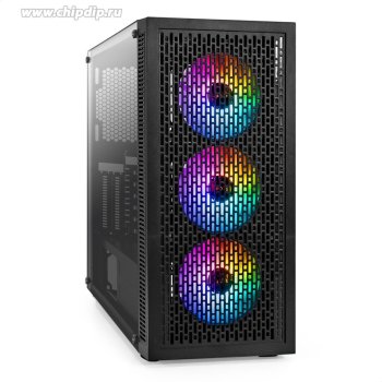 Корпус Miditower ExeGate EVO-5001A-450NPX (ATX, БП 450NPX с вент. 12 см, 2*USB+1*USB3.0+HD Audio, черный, 3 вент.12см с RGB подсветкой, боковая панель