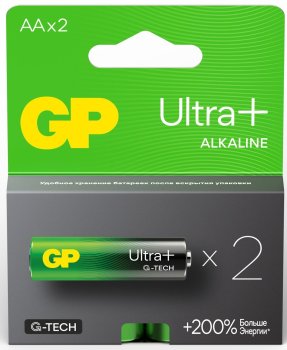Батарейка GP Ultra+ 15AUPA21-2CRSB2 (LR6) Size AA, щелочной (alkaline) <уп. 2 шт>