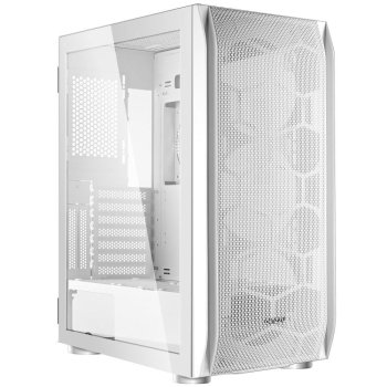 Корпус Ginzzu GL 185 White боковая дверца закаленное стекло на петлях на магнитах