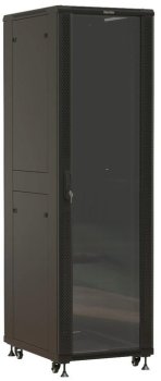 Шкаф серверный Hyperline (TTBR-4261-AS-RAL9004) напольный 42U 600x1000мм пер.дв.стекл задн.дв.спл.стал.лист 2 бок.пан. 800кг черный 910мм 2055мм IP20