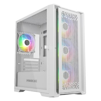 Корпус Powercase ByteFlow Micro White, Tempered Glass, 4х 120mm ARGB fans, ARGB HUB, белый, mATX (CAMBFW-A4)
