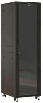 Шкаф серверный Hyperline (TTBR-4268-AS-RAL9004) напольный 42U 600x800мм пер.дв.стекл задн.дв.перфор. 4 бок.пан. 1000кг черный 710мм 2055мм IP20