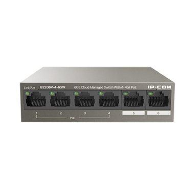 Коммутатор IP-COM G2206P-4-63W PoE управляемый 6-Ports 10/100/1000 Base-T + 2-Ports 1000 Base-X SFP (2-Ports uplink) / 4-Ports PoE (PoE бюджет 58W)