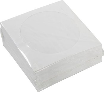 Конверты для оптических дисков [NEW] Mirex <37704-00000110> для CD/DVD бумажный с окном, клейкий клапан, белый, уп. 100 шт