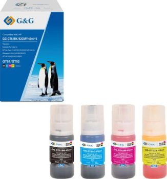 Чернила G&G GG-GT51BK/52CMY-45ml*4 GT51/52 голубой/пурпурный/желтый/черный набор 4x45мл для HP Ink Tank 115/310/315/318/319/515/615;Wireless 410/415/4