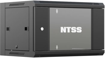 Шкаф коммутационный NTSS (NTSS-W6U6060GS-BL) настенный 6U 570x600мм пер.дв.стекл 60кг черный 19.5кг