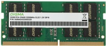 Оперативная память для ноутбуков 32GB 3200MHz Digma DGMAS43200032D RTL PC4-25600 CL22 SO-DIMM 260-pin 1.2В dual rank Ret