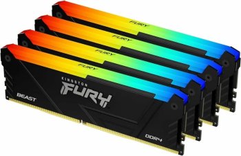 Оперативная память Kingston 64GB 3600MT/s DDR4 CL18 DIMM (Kit of 4) FURY Beast RGB