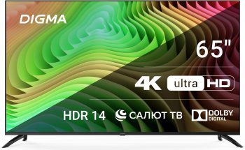 Телевизор-LCD Digma 65" DM-LED65UBB40 Салют ТВ Frameless Metal черный/черный 4K Ultra HD 60Hz DVB-T DVB-T2 DVB-C DVB-S DVB-S2 USB WiFi Smart TV