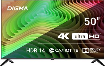 Телевизор-LCD Digma 50" DM-LED50UBB40 Салют ТВ Frameless Metal черный 4K Ultra HD 60Hz DVB-T DVB-T2 DVB-C DVB-S DVB-S2 USB WiFi Smart TV
