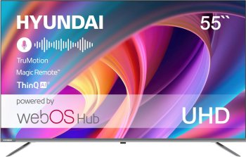 Телевизор-LCD Hyundai 55" H-LED55BU7100 WebOS Frameless Metal серый/серый 4K Ultra HD 60Hz MEMC DVB-T DVB-T2 DVB-C DVB-S DVB-S2 USB WiFi Smart TV