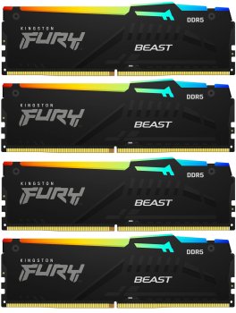 Оперативная память Kingston Fury Beast Black RGB DDR5 5200 МГц 4x16 ГБ (KF552C40BBAK4-64)