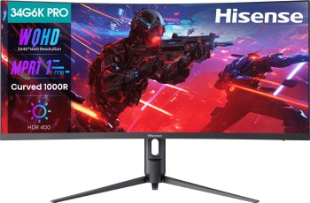Монитор Mонитор 34" Hisense 34G6K-PRO VA 3440x1440, 180 Гц, 1 мс, 21:9, 400 кд/м2, 2хHDMI, 1хDP, изогнутый, черный