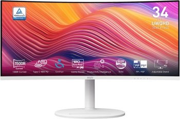 Монитор 34"; MSI Modern MD342CQPW White (VA, 3440x1440, HDMI+HDMI+DP+Type C, USB, 1 ms, 178°/178°, 300 cd/m, 3000:1 (100M:1), 120Hz, Curved 1500R)