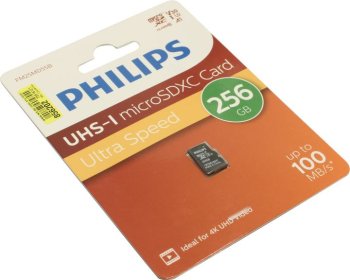 Карта памяти microSD 256GB PHILIPS High Speed microSDHC Class UHS-I U3, V30, A1, 100MB/s