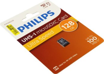 Карта памяти microSD 128GB PHILIPS High Speed microSDHC Class UHS-I U3, V30, A1, 100MB/s