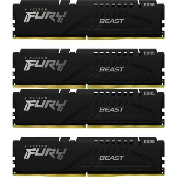 Оперативная память Kingston Fury Beast Black DDR5 5200 МГц 4x32 ГБ (KF552C40BBK4-128)