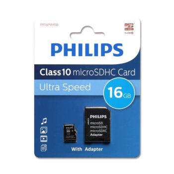 Карта памяти microSD 16GB PHILIPS microSDHC Class 10 (SD адаптер)